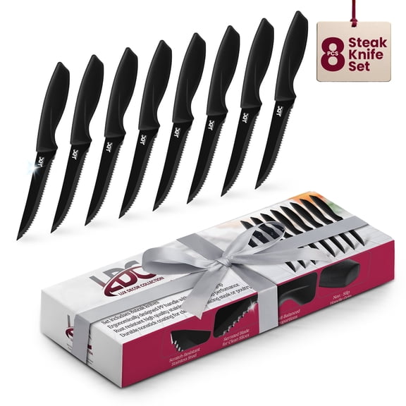 Lux Decor 8-Piece Steak Knife Set, Ultra Sharp 4.5" Serrated Stainless Steel Dinner Knives, Non-Stick & Anti-Rust, Dishwasher Safe, Comfort-Grip Handles, Steak Knives for BBQ, Dinners & Holidays