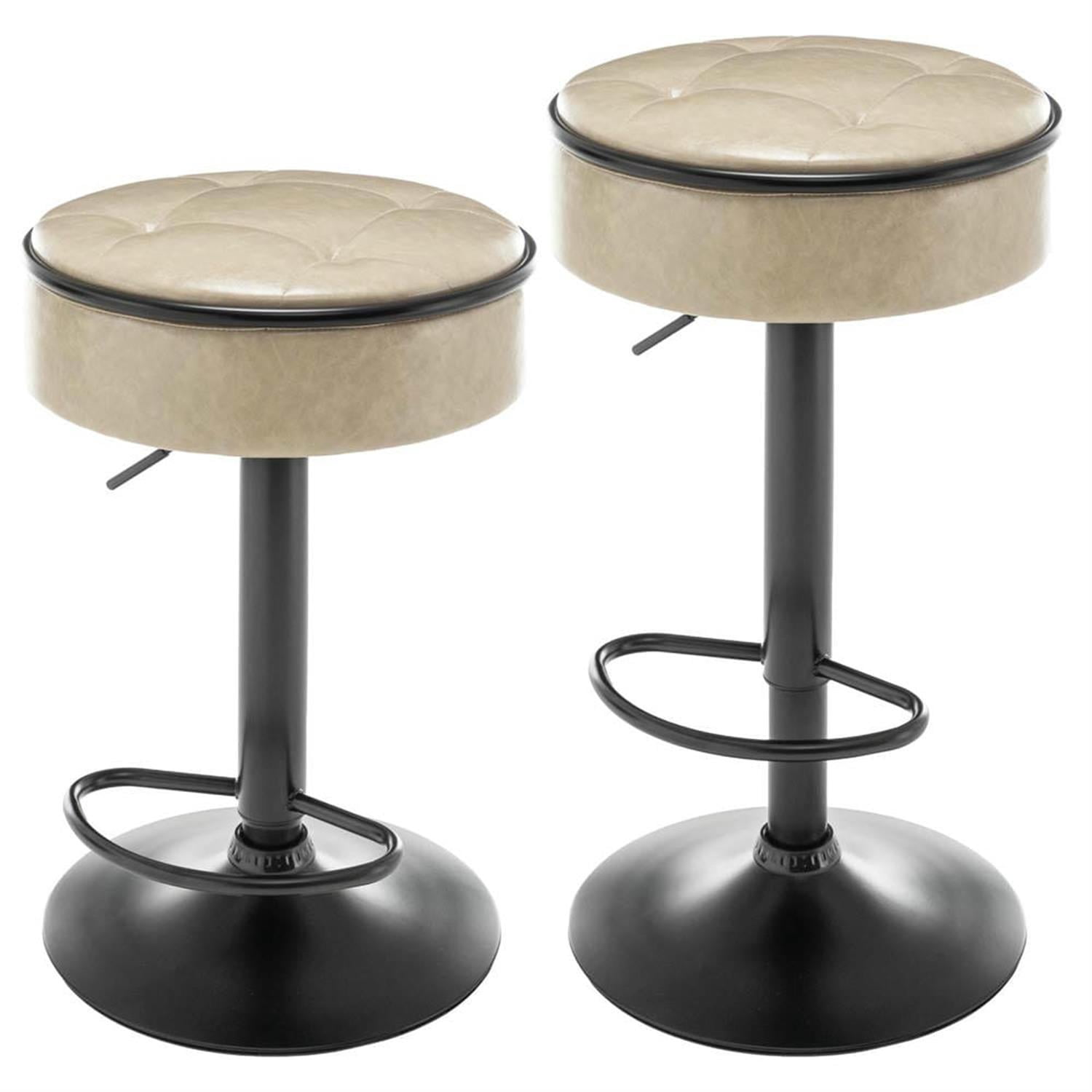 Demi Bonn 28" Adjustable Counter Height Bar Stools Set of 2, Faux Leather Swivel Barstools, Kitchen Island Countertop Chairs for Dining Room, Beige