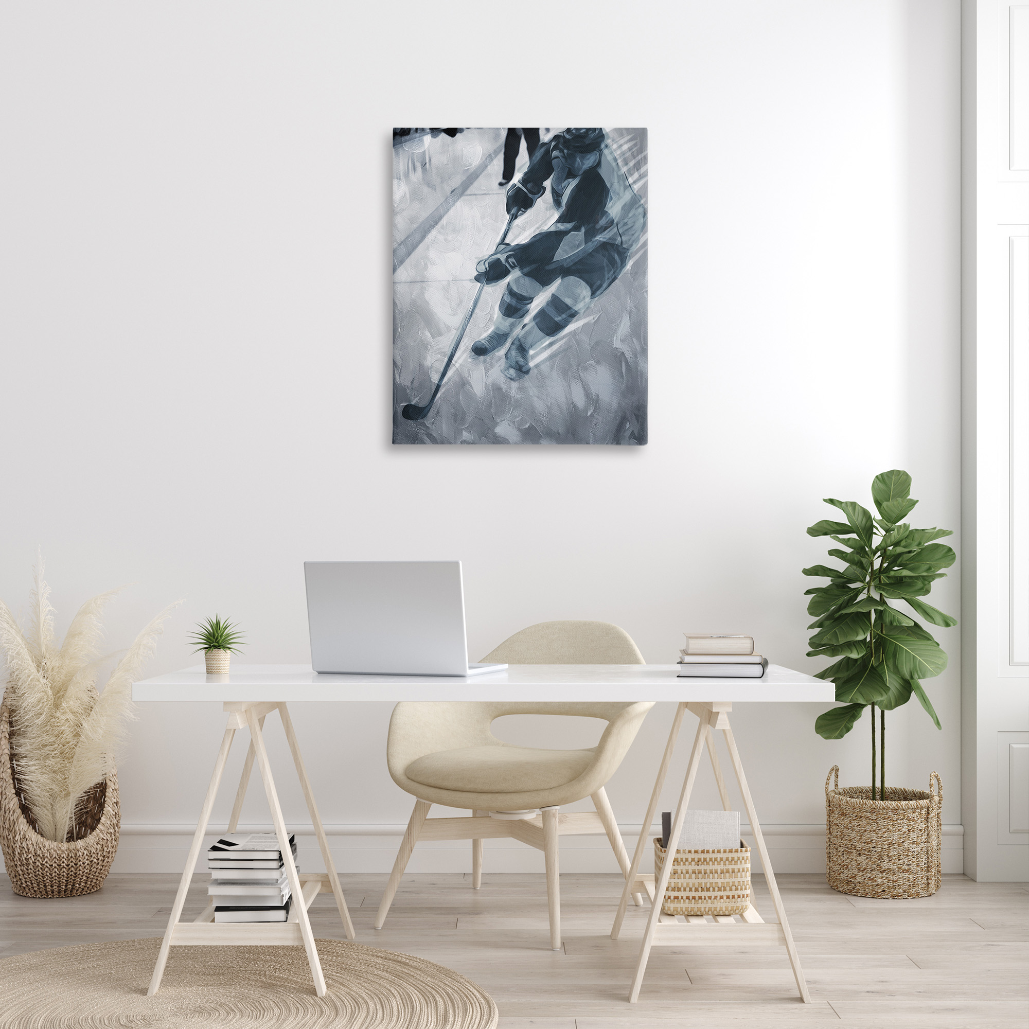 Stupell Industries Abstract Hockey Player Sports Painting Gallery Wrapped Canvas Art Print Wall Art, 30 x 40