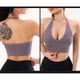 thumbnail image 4 of Gibobby Brasier deportivo mujer Sujetador deportivo con cuello Halter para mujer, corpiño deportivo con escote en V profundo sin espalda(Morado,G), 4 of 5