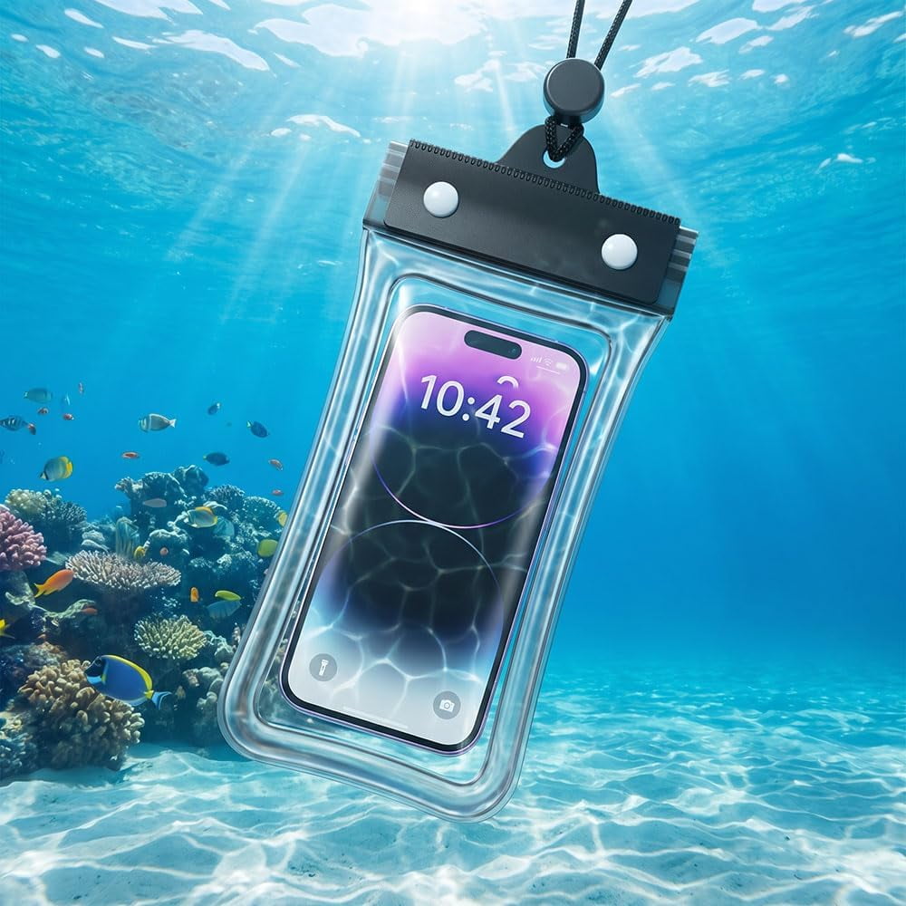 HBMYN Grade 8 Waterproof Cell Phone Dry Bag for Beach & Cruise Essentials, Touch Screen, Lanyard Included, 2 Pack (Fits Up to 8.26”) -Black