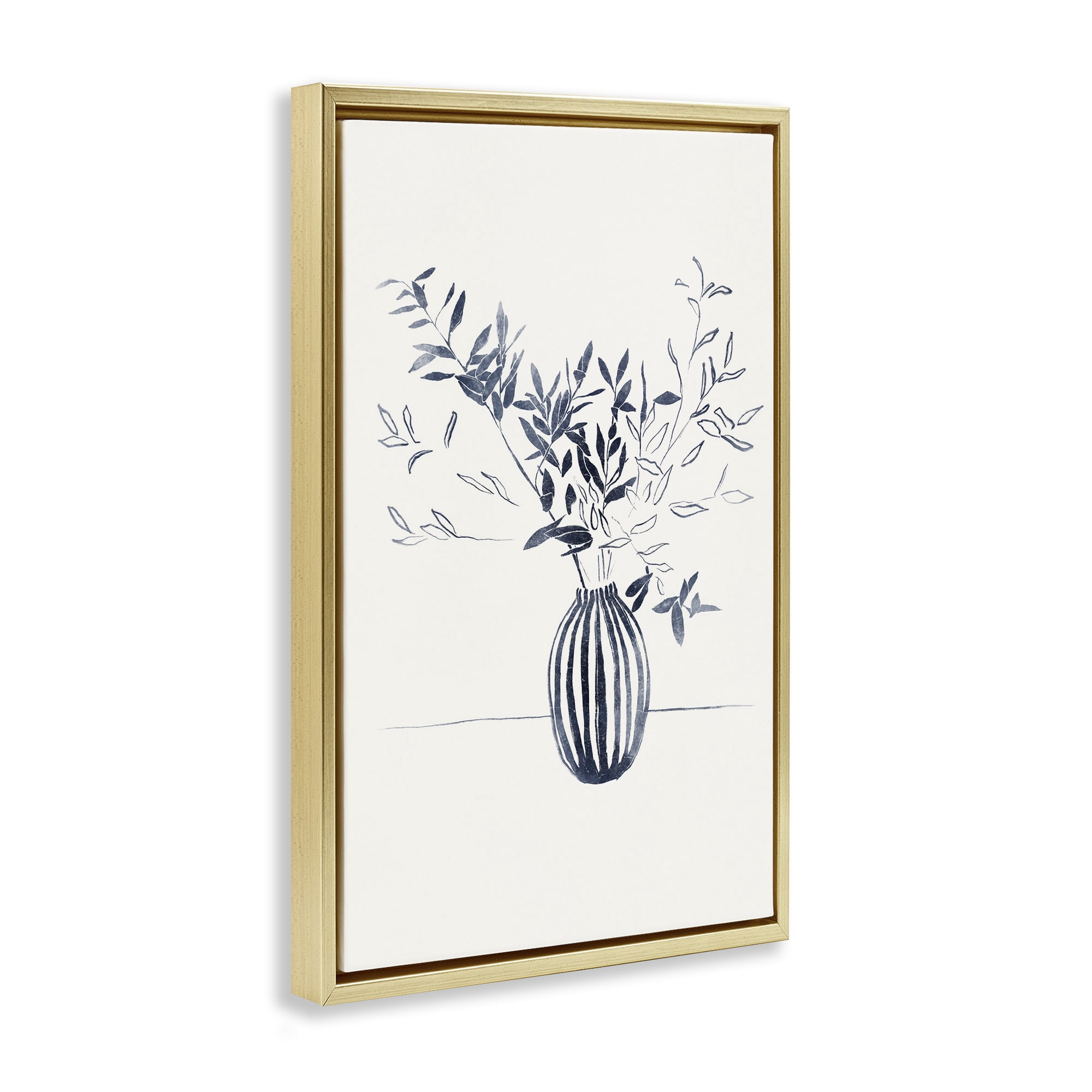 Stupell Industries Minimal Bud Vase Botanical & Floral Painting Gold Floater Framed Art Print Wall Art, 17 x 25