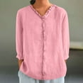 thumbnail image 2 of 3/4 Sleeve Linen Tops Women's Cotton Linen Tee Shirts Button Ruffled T-Shirts 2025 Summer Loose Relaxed Fit Blouses Stand Collar Casual Boho Top, 2 of 6