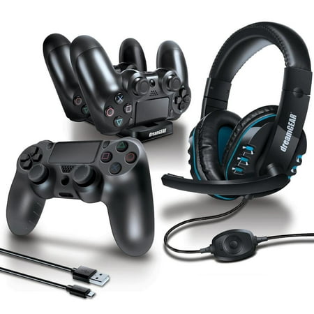 dreamGEAR PlayStation 4 Advanced Gamer's Starter Kit - Headset, Charging Dock, USB Charge Cable, Controller Cover & Joystick Caps for PS4 (Controllers are not included)