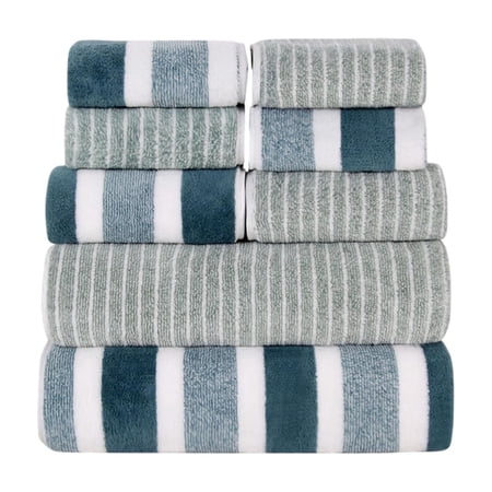 COM1950s Soft Velvet Bath Towel Set 8 Piece Plush Striped Towel Set with Washcloths Highly Absorbent and Quick Dry 2 Bath 2 Hand 4 Face Towels