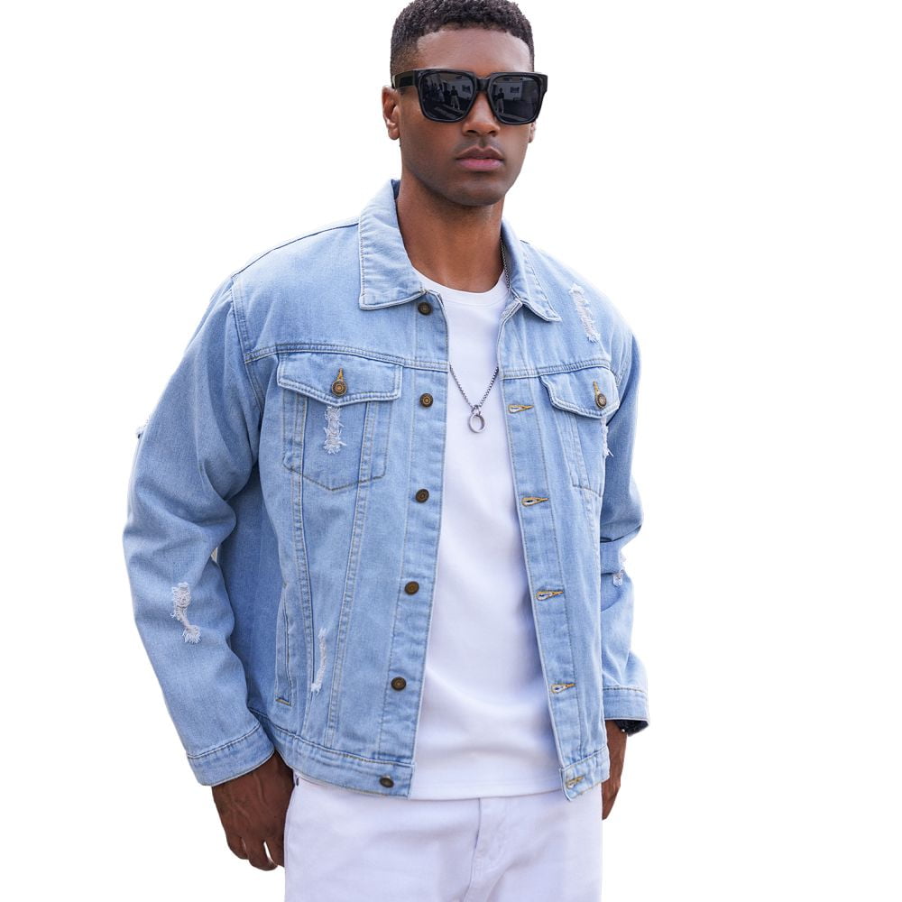 LZLER Casual Jean Jacket for Men Ripped Sports Denim UK Ubuy