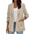 thumbnail image 5 of Women’s Long Sleeve Lapel Blazer with Leopard Print Cuffs Single Breasted Button Closure Classic Fit Jacket for Office or Casual Wear Beige S, 5 of 5
