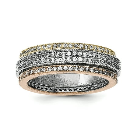 - Sterling Silver Rhodium Polished Tri-color Pav� Eternity Motion Ring QR6274