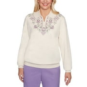 Alfred Dunner Women's Loire Valley Embroidered Sweatshirt White Size Petite Small