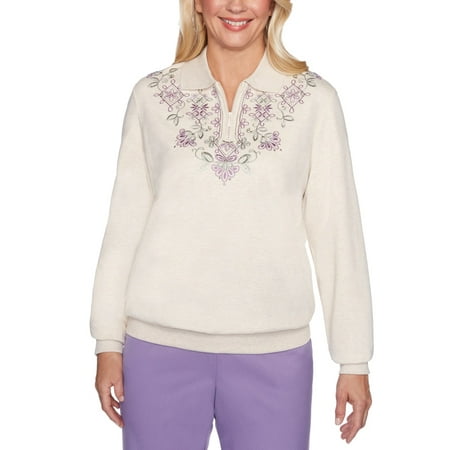Alfred Dunner Women's Loire Valley Embroidered Sweatshirt White Size Petite Small