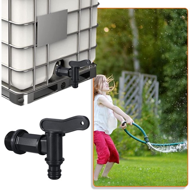 Grifo de tanque de plástico, adaptador de caja de almacenamiento de agua IBC, adaptador de grifo de manguera de jardín, para colector de agua de lluvia, con junta, contratuerca y conector de grifo, 3/4" (2 piezas) ShuxiuWang 8390612931543