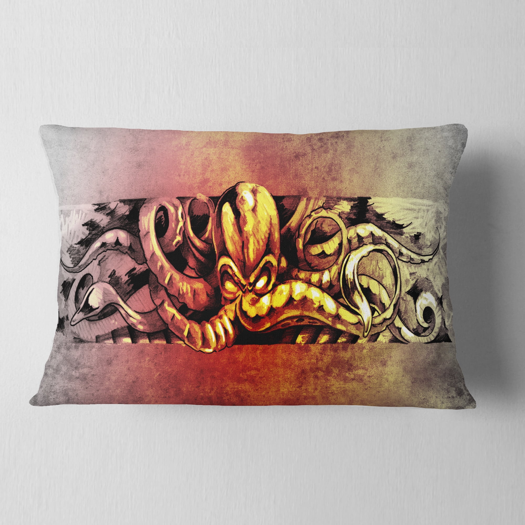 Designart Octopus Sketch in Yellow Shade - Animal Throw Pillow - 12x20