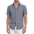 thumbnail image 4 of Kalauyu Short Sleeve Vertical Striped Button Down Shirts for Men Turn Down Collared Lightweight Blouse Casual Summer Shirt Tees, 4 of 5