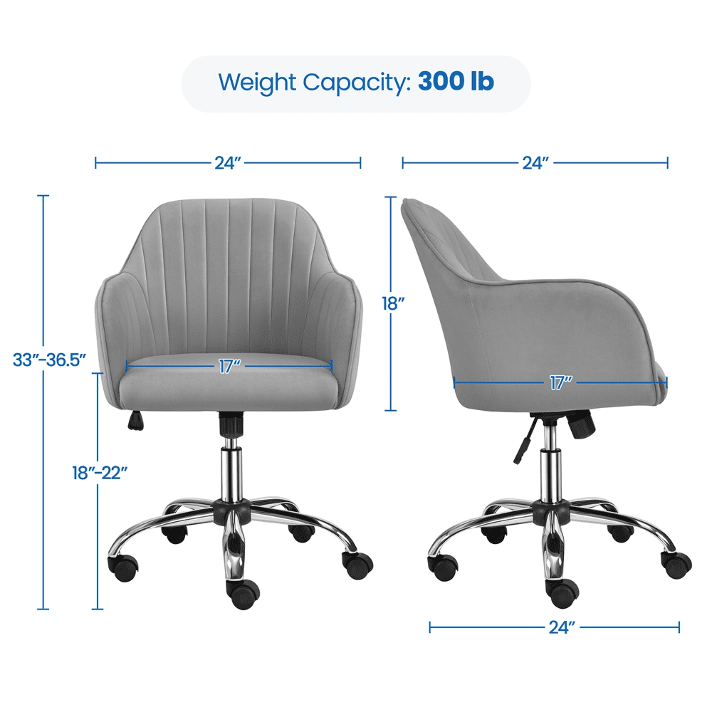 Alden Designs Velvet Mid-Back Task Chair with Armrests, Light Gray