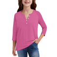 thumbnail image 5 of YunPes Girls 3/4 Sleeve Short Sleeve Shirts V Neck Girls Tee Teen Kids Casual Flowy Half Button Loose Blouse Summer Tops 3‐13 Years, 5 of 5