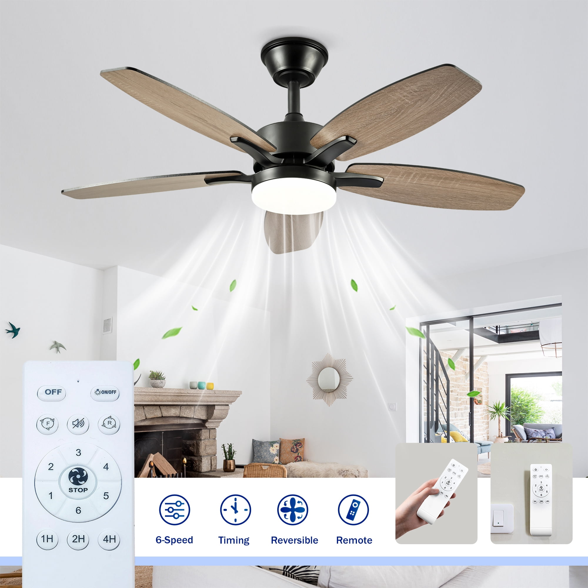 Leumius 48" Ceiling Fan with Lights and Remote Control,Quiet DC Motor Ceiling Fans 6 Speed Levels,Reversible Ceiling Fan for Patio Living Room Bedroom Office