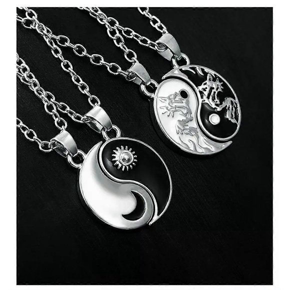 2 Pcs Dragon Tai Chi BFF Necklace for Women Men Vintage Adjustable Yin Yang Moon Sun Pendant Couple Necklace Jewelry Gift