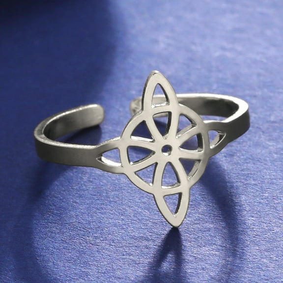 TEAMER Witch Knot Ring for Women Stainless Steel Adjustable Finger Rings Celtics Quaternary Witchcraft