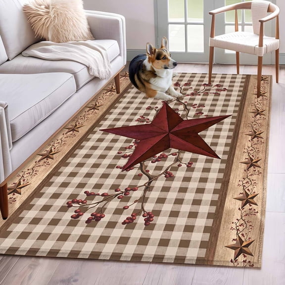 Hallway Runner Rugs 2.7x5 Ft, Texas Stars Red Non Slip Area Rugs for Kitchen Bedroom Entryway, Vintage Art Washable Carpet Runner Rug Floor Mats for Bedroom Home Decor Berry Retro Plaid