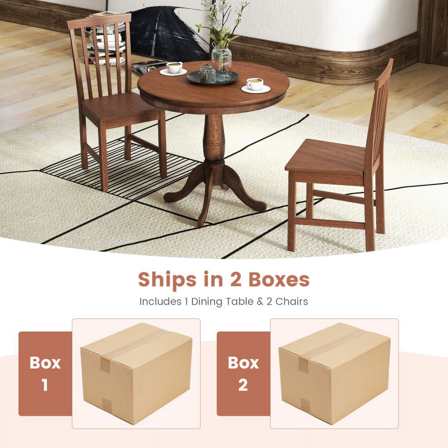 Finihen Dining Set, Dining Table Set, 3 Pieces Wooden Dining Table and Chair Set, for Cafe Kitchen Living Room, Walnut Finihen Dining Set, Dining Table Set, 3 Pieces Wooden Dining Table and Chair Set, for Cafe Kitchen Living Room, Walnut