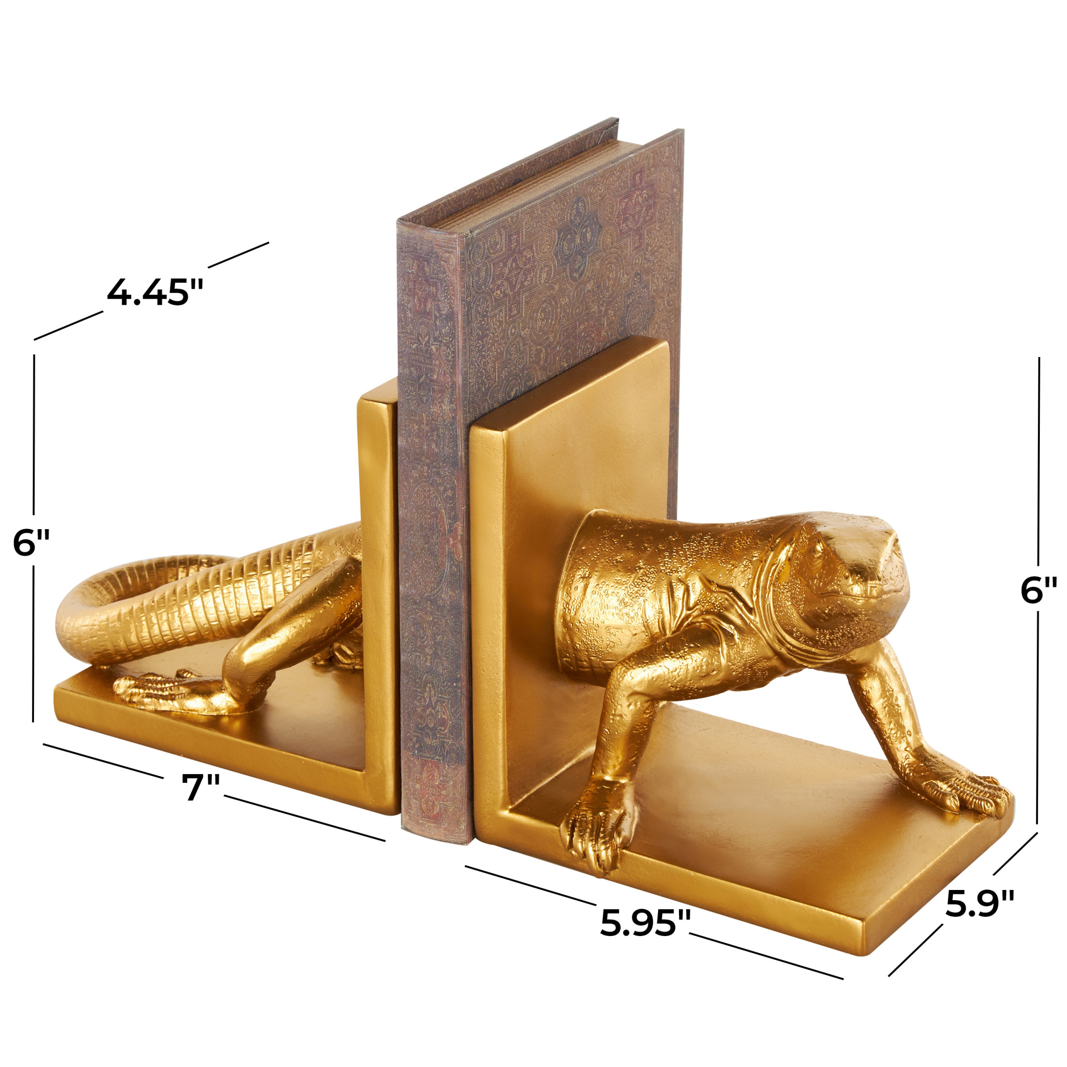 DecMode 7" Crawling Lizard Resin Bookends (Set of 2)