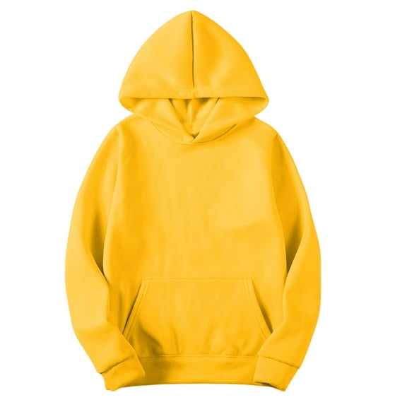 Resicozy Hoodies for Men Sweatshirts Solid Color Hooded Pullover Casual Long Sleeve Tops Fall Winter Fit Top with Pockets Yellow M
