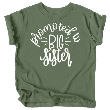 

Olive Loves Apple Promoted to Big Sister Colorful Announcement T-Shirt for Baby and Toddler Girls Sibling Outfits Military Green Shirt 12 Months