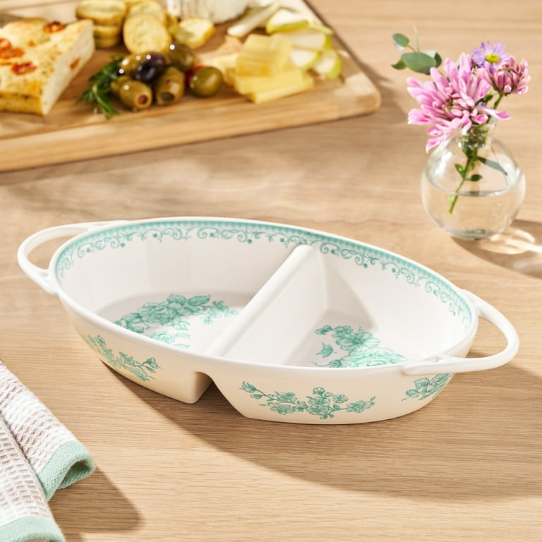 The Pioneer Woman Agatha Stoneware Divided Server, Green, 13.15