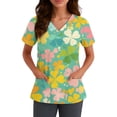 thumbnail image 3 of St. Patrick's Day Scrub Tops Women Irish Shamrock Printed Short Sleeve Nurse Working Uniforms Stretchy V Neck Holiday Blouse T-Shirt, 3 of 3