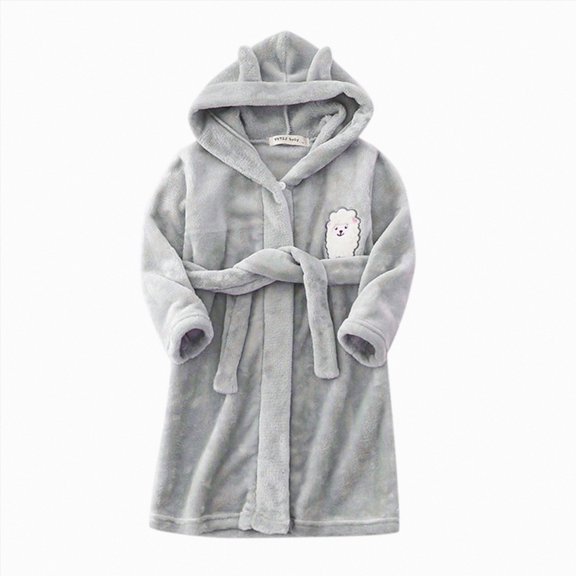 TOWED22 Unisex Baby Hooded Bathrobe Kids Flannel Pajamas Dressing Gown for Boys Girls(Grey,7-8 Y)