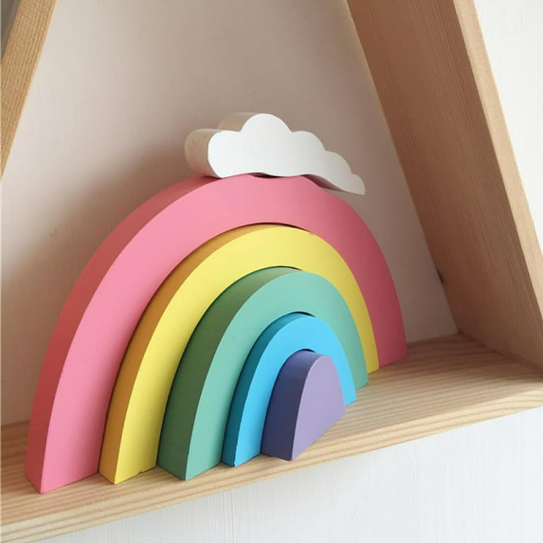 MERRYHEART Wooden Rainbow Stacking Toy, Small Pastel Rainbow Stacker, 6 Piece Rainbow Stacking Toy for Baby/Toddlers/Kids, Montessori Education
