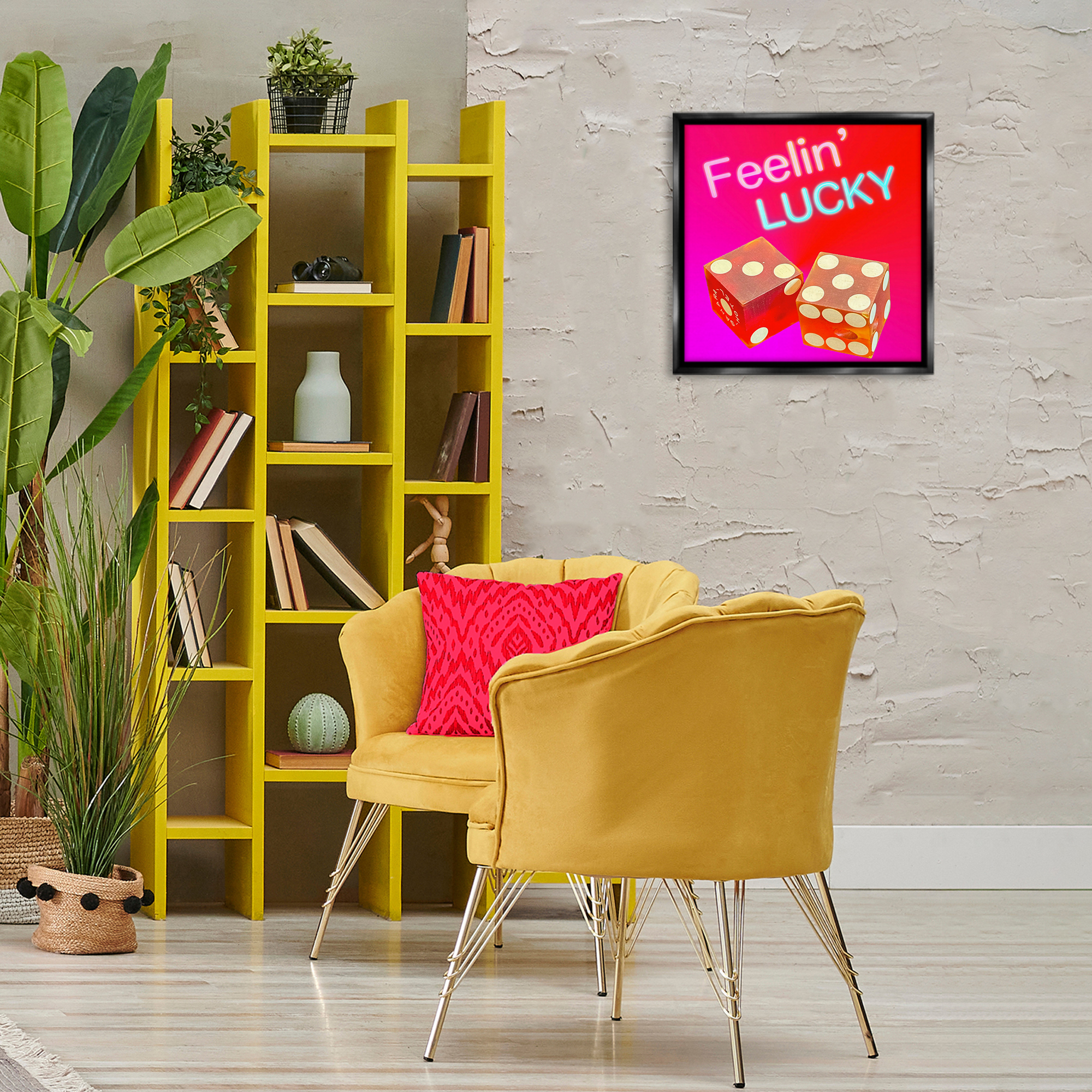 Stupell Industries Feelin' Lucky with Dice Entertainment Painting Black Floater Framed Canvas Art Print Wall Art, 18 x 18