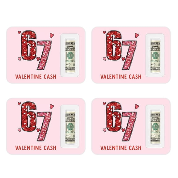 Koyal Wholesale 4pk 6-7 Valentine Money Holders, Red Heart Glitter Six Seven, 5x7