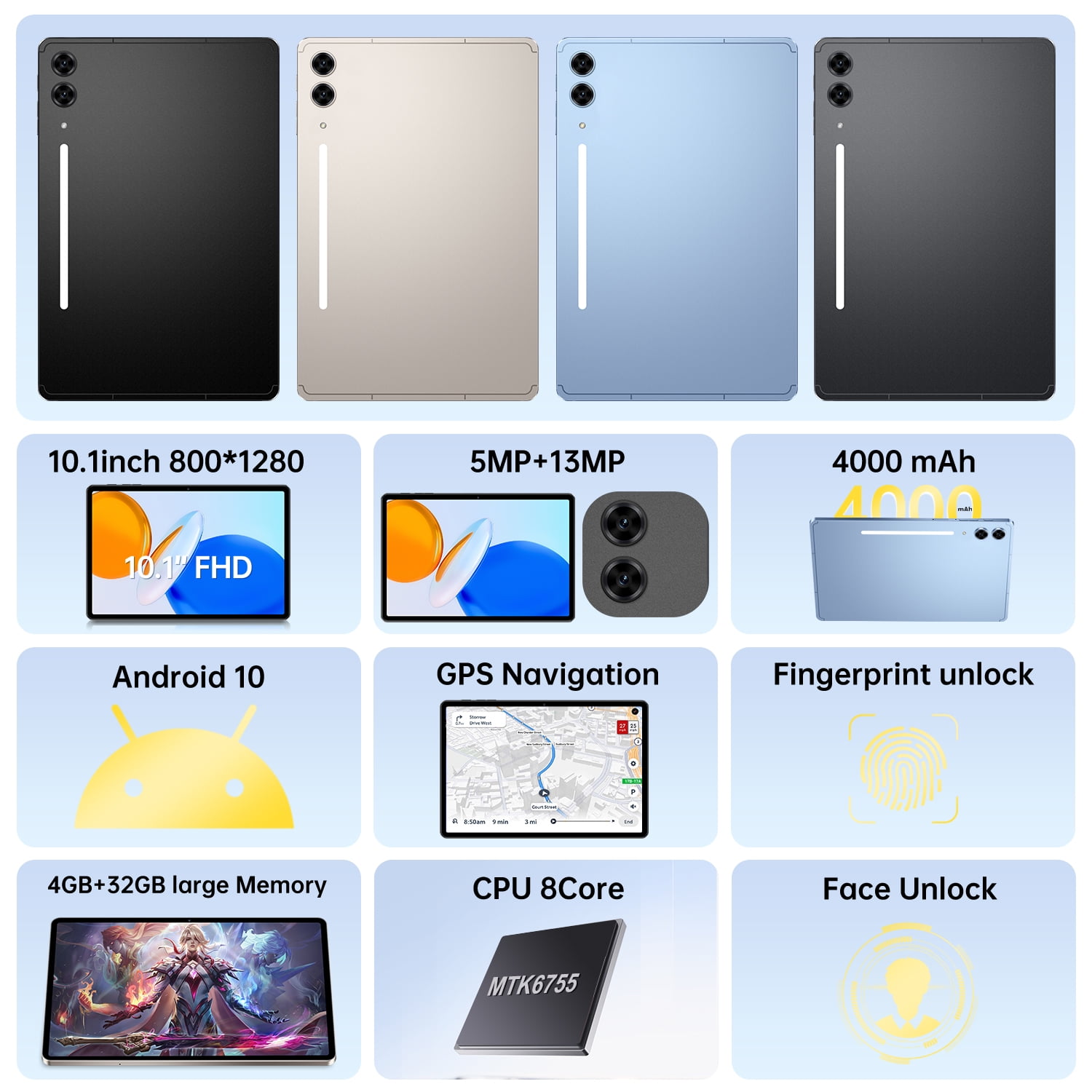 10.1 inch Android 14 Tablets, Quad Core Processor (2+2) 4GB RAM 32GB ROM Tablet, CHYCET 1TB Expandable Tablet PC, 4000mAh Battery, 1280*800 IPS Display, WiFi & Bluetooth Enabled -S10 Ultra