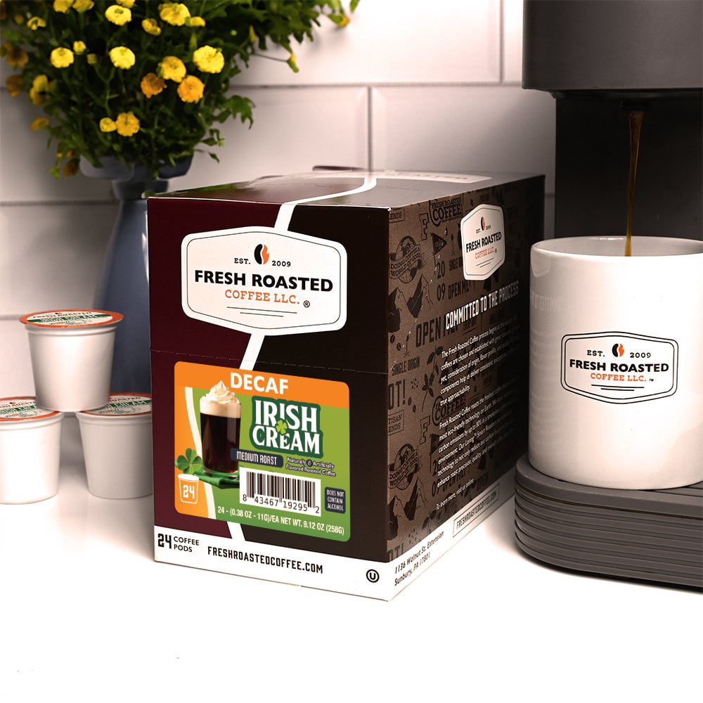 Fresh Roasted Coffee's Flavored Coffee Collection, Decaf Irish Cream, 72 K-compatible Pods