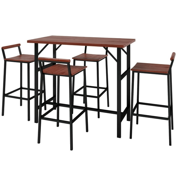 CoSoTower 5 Piece Patio Bar Set with 47" Bar Height Table and 4 Bar Stools, for Backyard, Balcony, Porch, Pool, Lawn, Brown