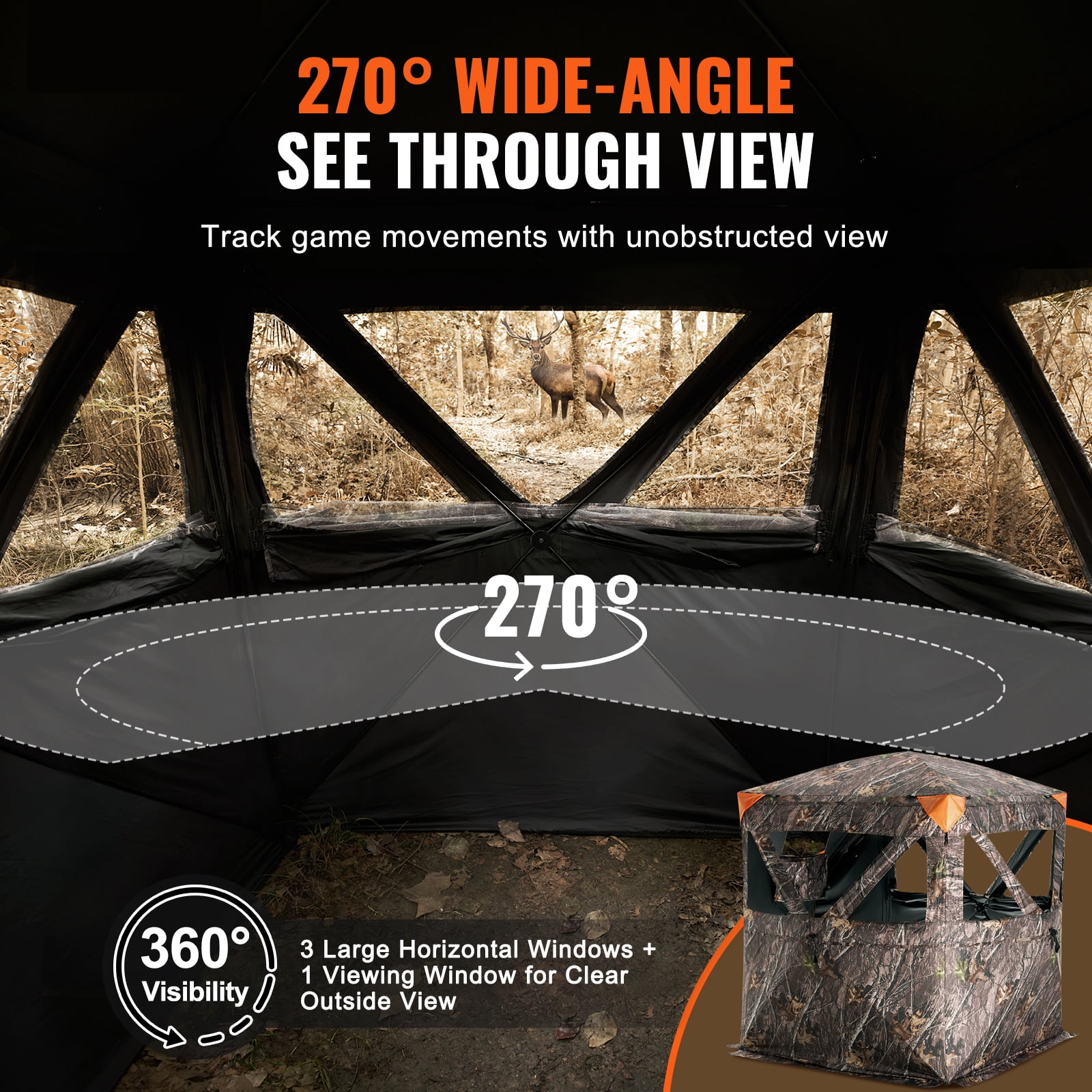 KFFKFF Hunting Shelter, 270° Visibility Ground Shelter, 1-2 Person Quick Setup Hunting Hideout with Transport Bag, Durable Outdoor Hunting Hub, 3 Side Windows for Turkey and Deer Stalking