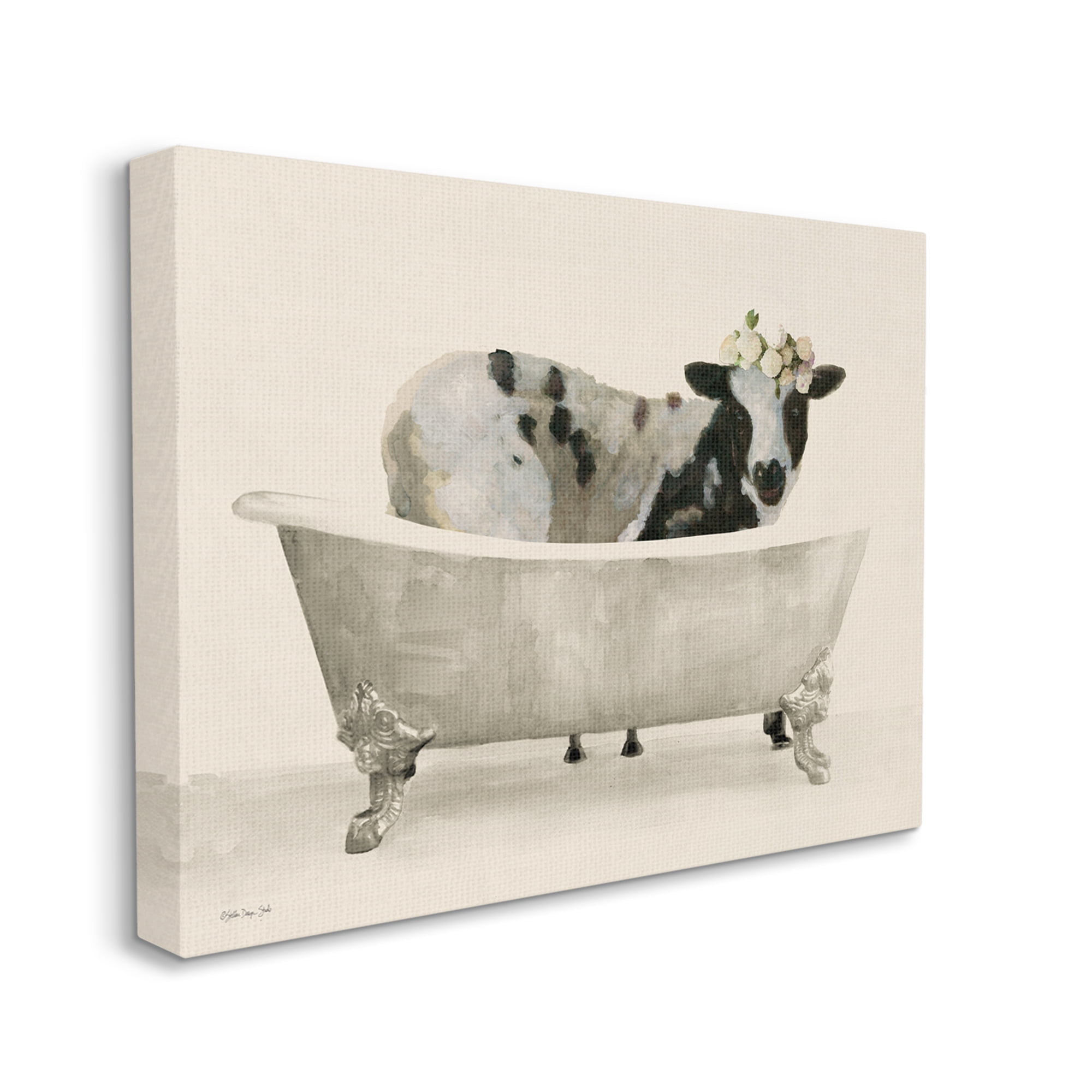 Stupell Industries Cow in Antique Tub Animals & Insects Painting Gallery Wrapped Canvas Print Wall Art, 48 x 36