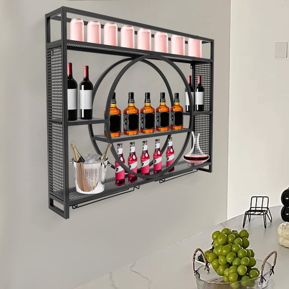 Wine Bottle Shelf, Black 110.23 lbs Wall Mounted Wine Rack, Hanging Metal Wine Rack Cabinet 39.37*5.91*31.5in