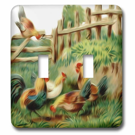 - 3dRose Vintage Digital Oil Painting Roosters Gather At The Farm - Double Toggle Switch (lsp_104625_2)