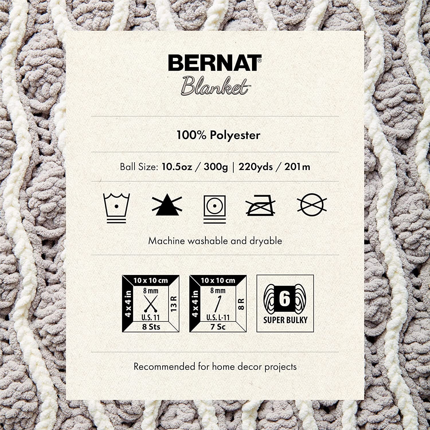 Bernat Blanket Inkwell Yarn - 2 Pack of 300g/10.5oz - Polyester - 6 Super Bulky - 220 Yards - Knitting/Crochet