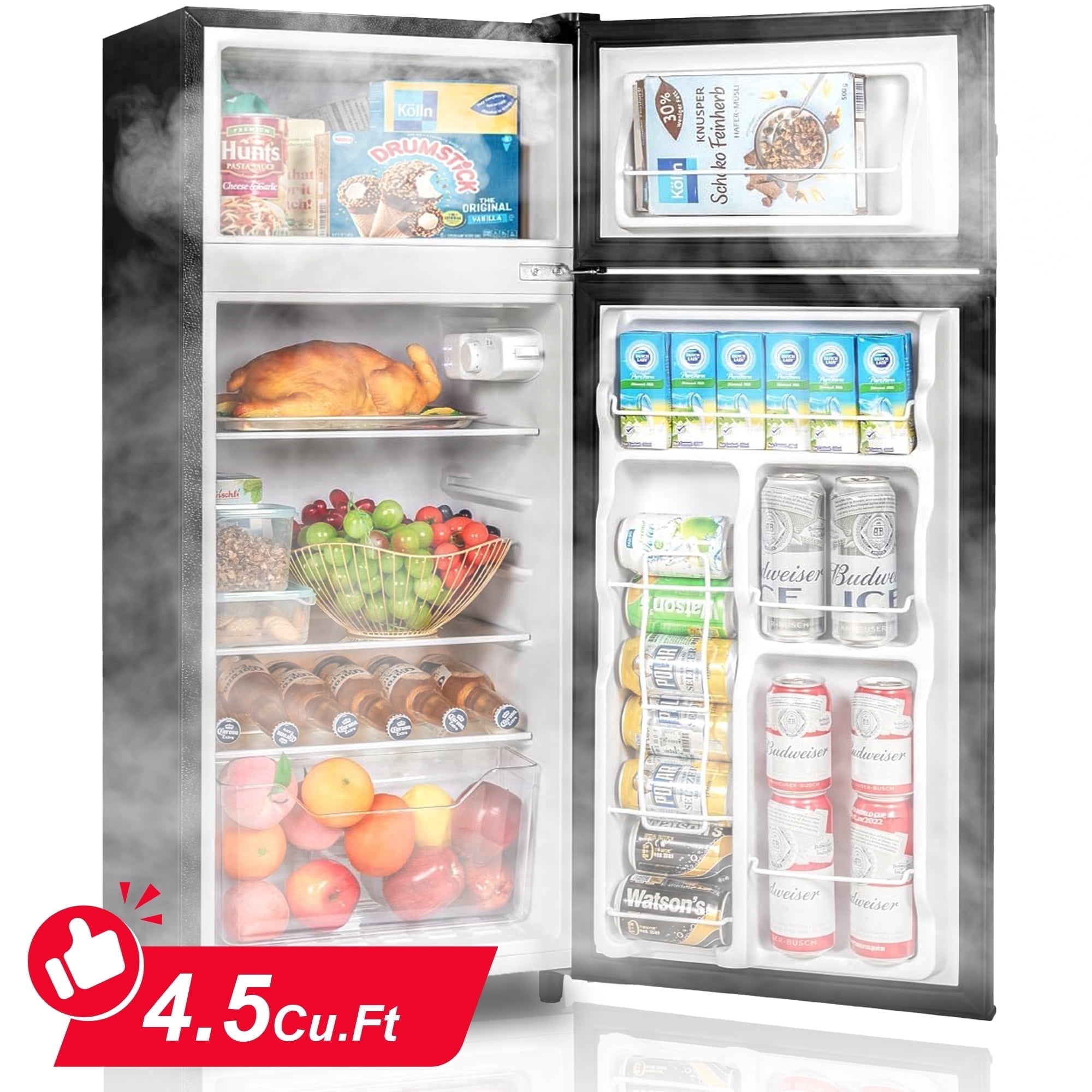 UrbanSync 4.5 Cu.ft Mini Fridge with Freezer, 2 Doors, 7 Temperature Settings, Suitable for Kitchens,Offices and Bedrooms (Black)