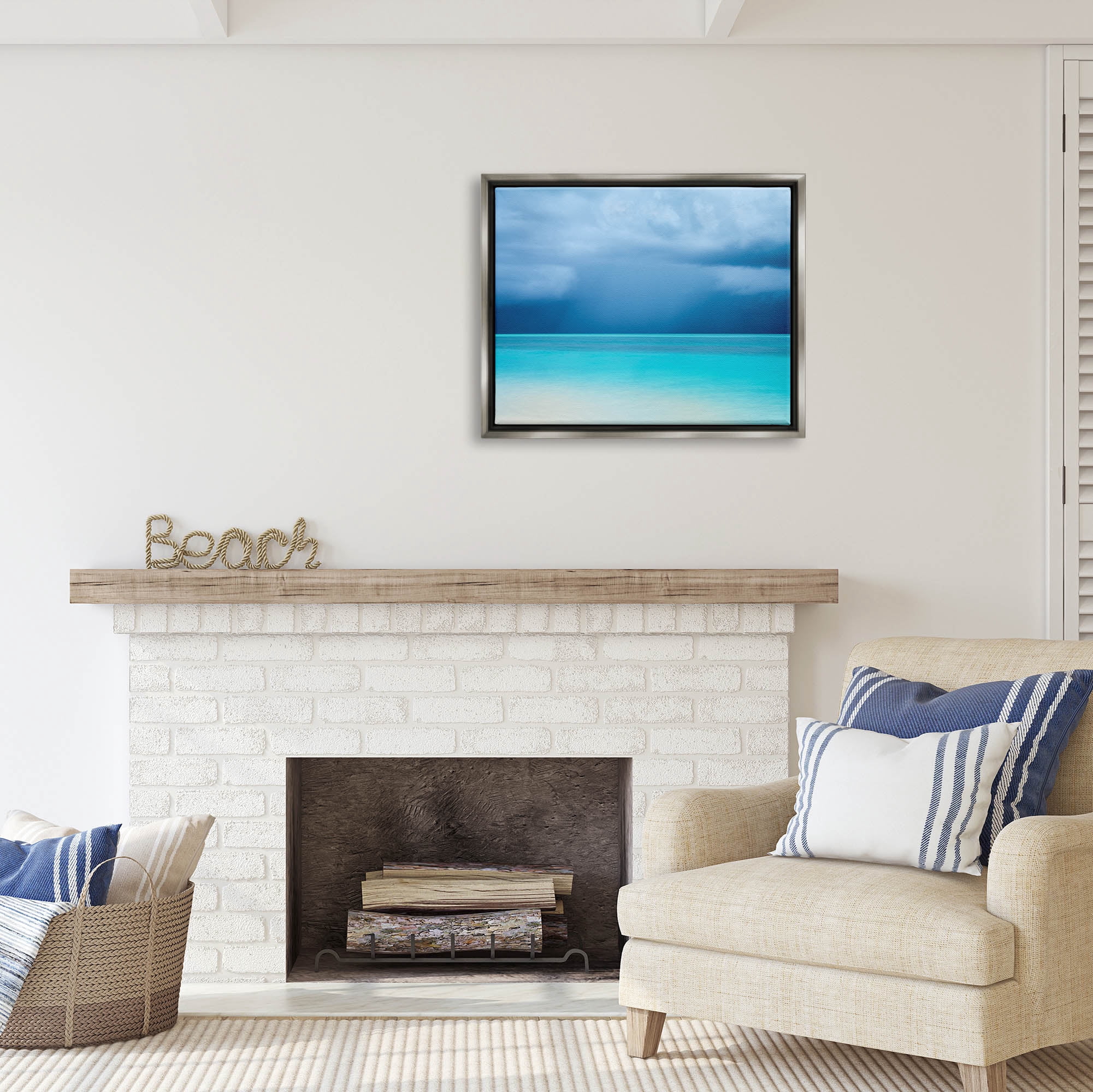 Stupell Industries Turquoise Ocean Landscape Coastal Photography Gray Floater Framed Art Print Wall Art