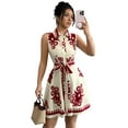thumbnail image 2 of Women'S 2025 Summer Boho Floral Print Sleeveless Belt Flowy Button Down Midi Sun Dress Red L, 2 of 9