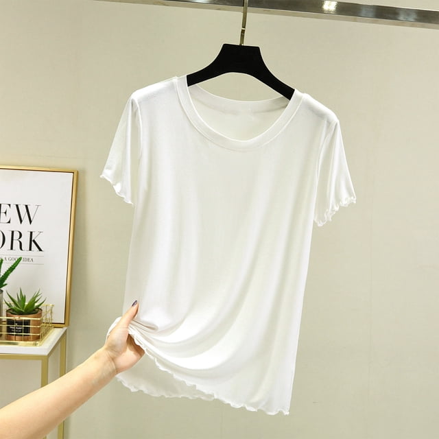 Fiudx Ofertas Flash Artículos En Oferta Camiseta Holgada de Manga Corta de Color Sólido con Cuello Redondo para Mujer Top/Camisa de Cuello Redondo de Manga Corta