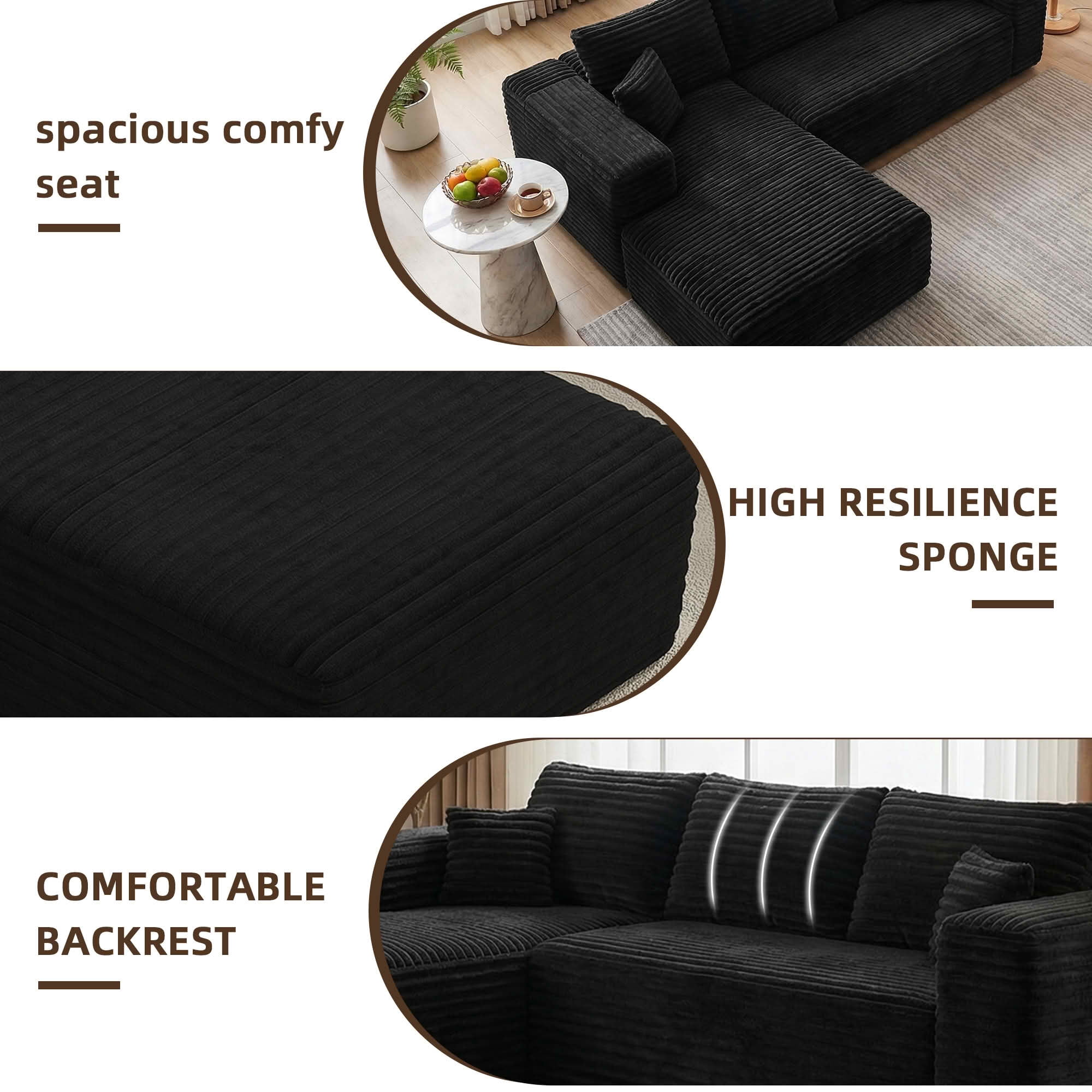 MAYEERTY 95" Wide-Wale Corduroy Compression Sofa Bed, Convertible Sleeper Couch for Living Room Guest Room，Black