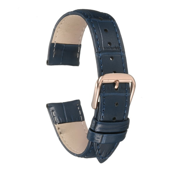Uxcell Leather Watch Bands 18mm Classical Embossed Replacement Strap Elegant Vintage Watchband, Blue Rose Gold