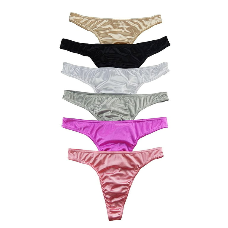 Iheyi 6 or 12 pcs Underwear Quality Smooth Satin Thong Panty S-4XL  (962/10071) (3XL, 12 pcs (2 for Each Color))