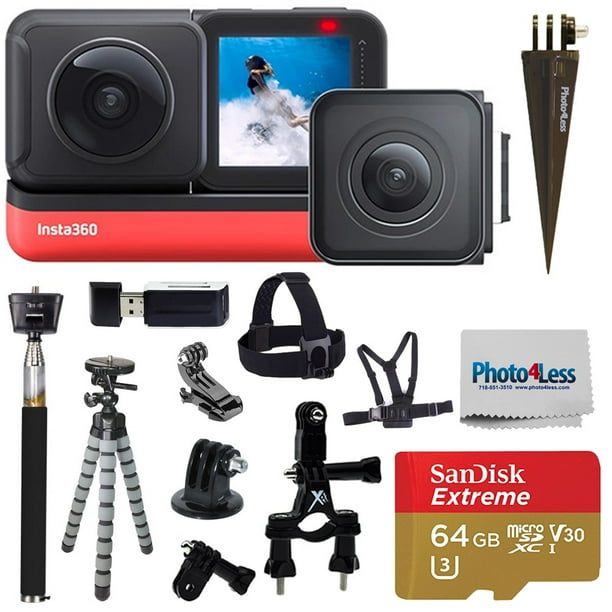 Insta360 ONE R Twin Edition + 64GB SD Card + Monopod + Top Accessory Bundle