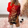 thumbnail image 2 of Camiseta sin tirantes de manga larga hueca con cuello inclinado suelto con estampado navideño para mujer Fridja FKASFK656, 2 of 5